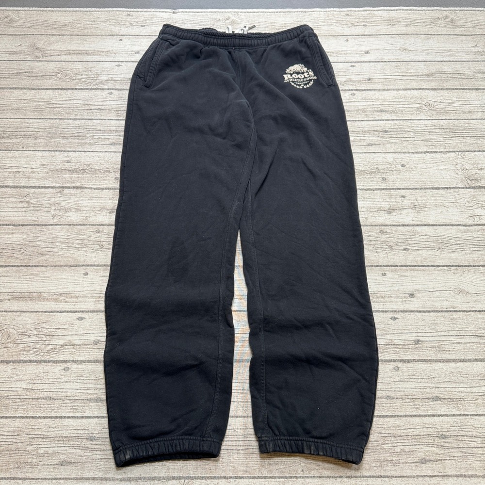 Roots Sweatpants Men's 32 Black Fleece Lined Athletic Lounge Joggers Sportswear